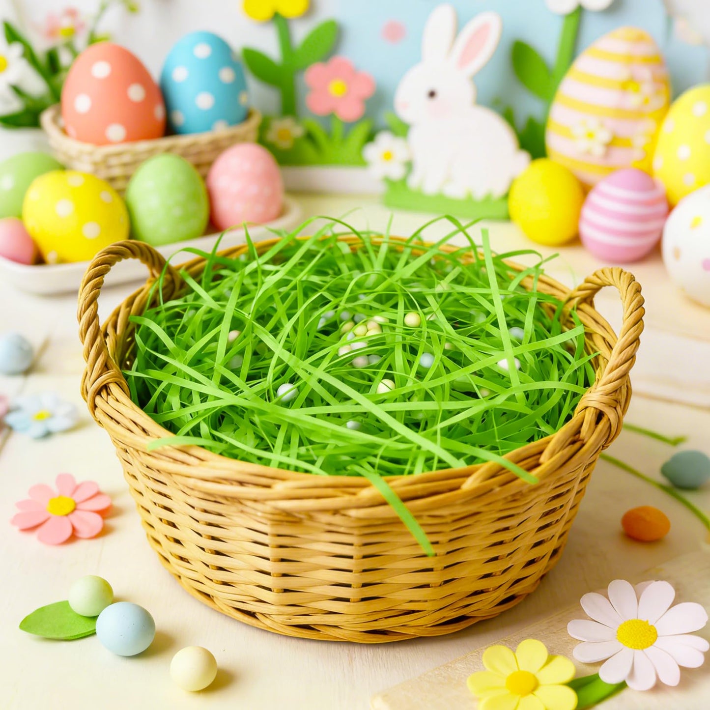 Asekonc 1/2 LB Easter Green Grass Green Raffia Grass Super Large Pack Recyclable Paper Shred for Easter Basket Filler Creative Eggs Decor Filler Gift Wrapping