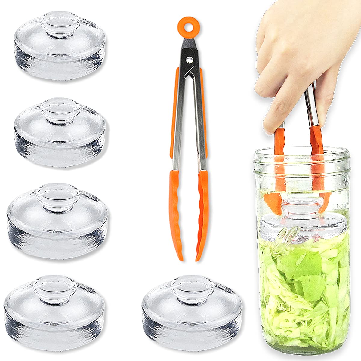Artcome 5-Pack Glass Fermentation Weights with Easy Grip Handle and Unique Texture Design for Large Wide Mouth Mason Jars