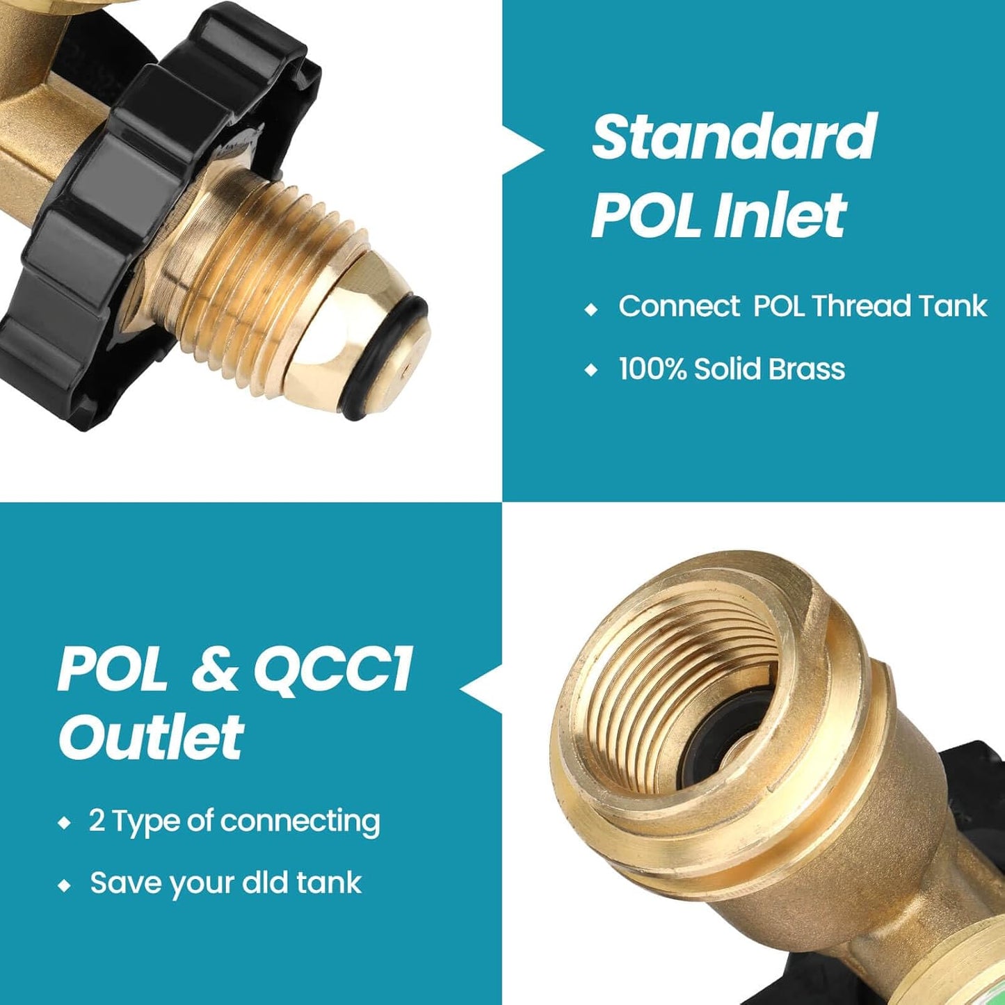 Skiennix Propane Tank Gauge Adapter - Universal Fit Pol to Qcc1 Conversion | Solid Brass, 100 lb Capacity