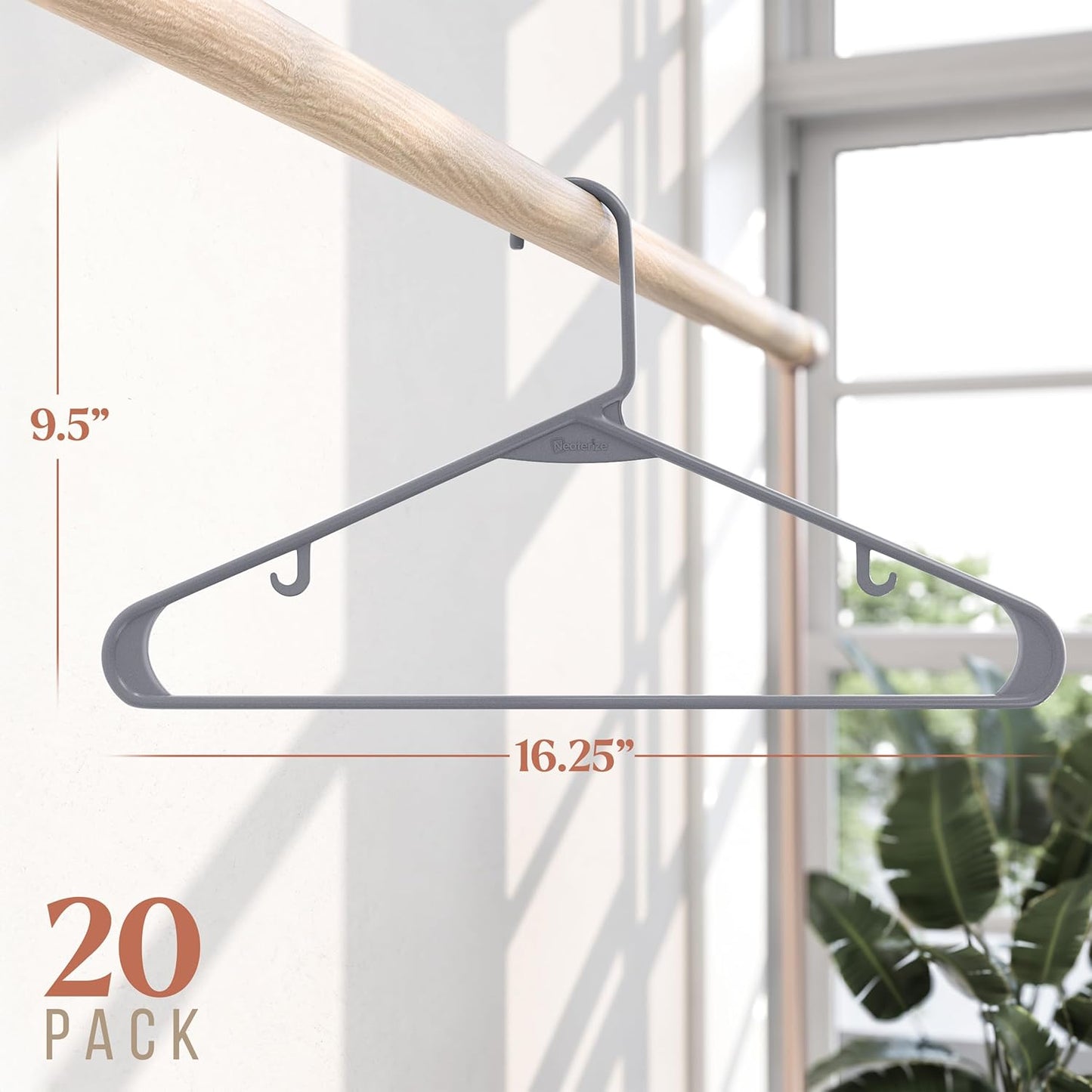 Skiennix Plastic Hangers 20 Pack - Grey Space-Saving Clothes Hangers for Closet Organization