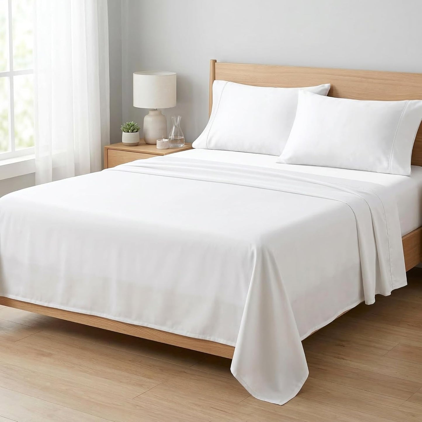 Beckham Hotel Collection King Size Sheets Set - 100% Cotton Sateen, Silky Smooth, 16” Deep Pocket, White
