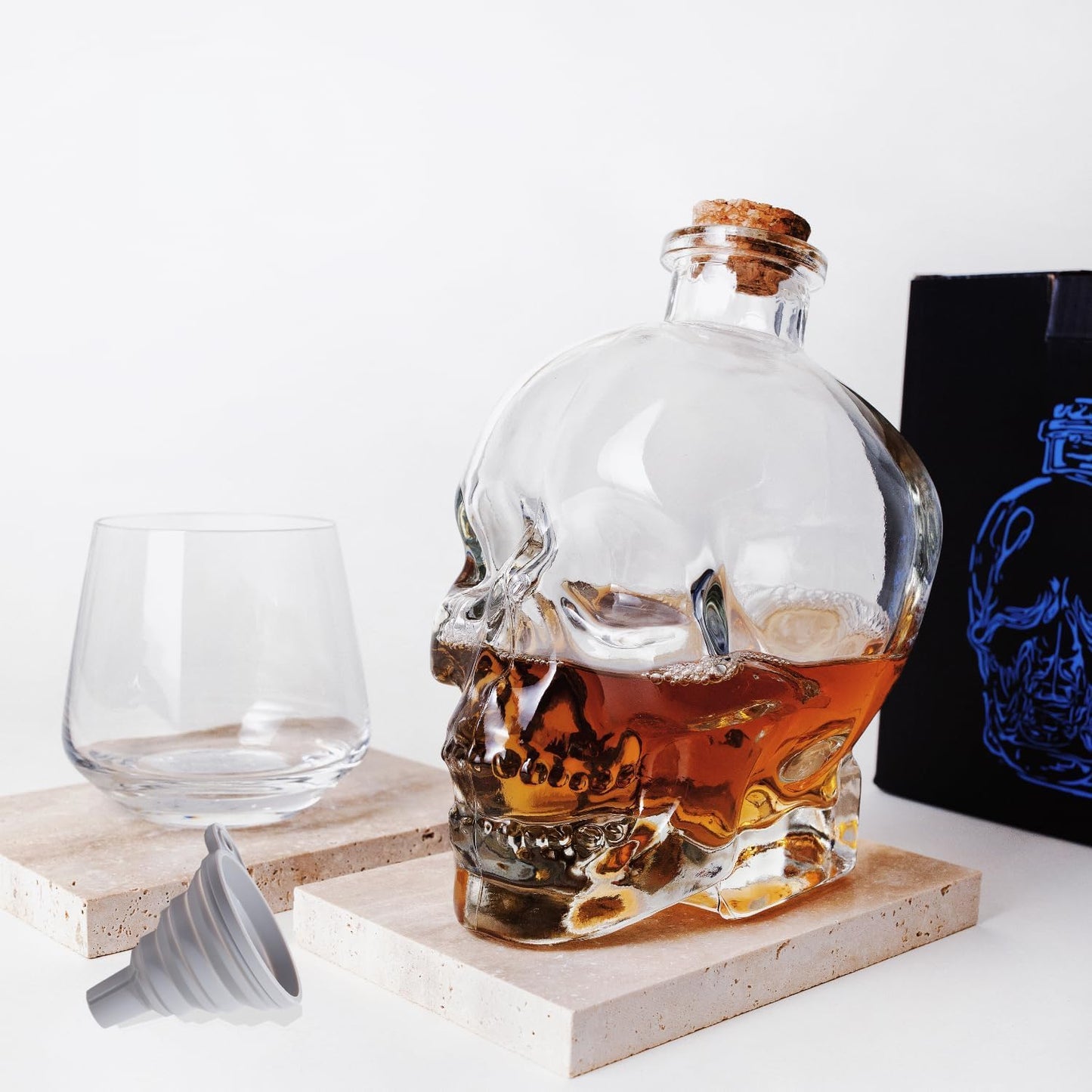Skiennix Skull Decanter - Lead-Free Glass with Cork Stopper | Unique Halloween Decor for Whiskey & Wine (750ML)