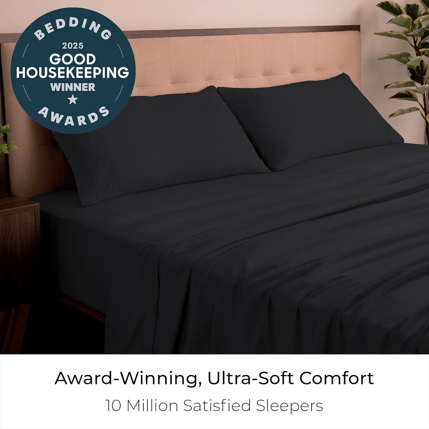Mellanni King Sheets Set - 4 PC Hotel Luxury Bedding | Extra Soft, Cooling, Wrinkle-Resistant (King, Black)