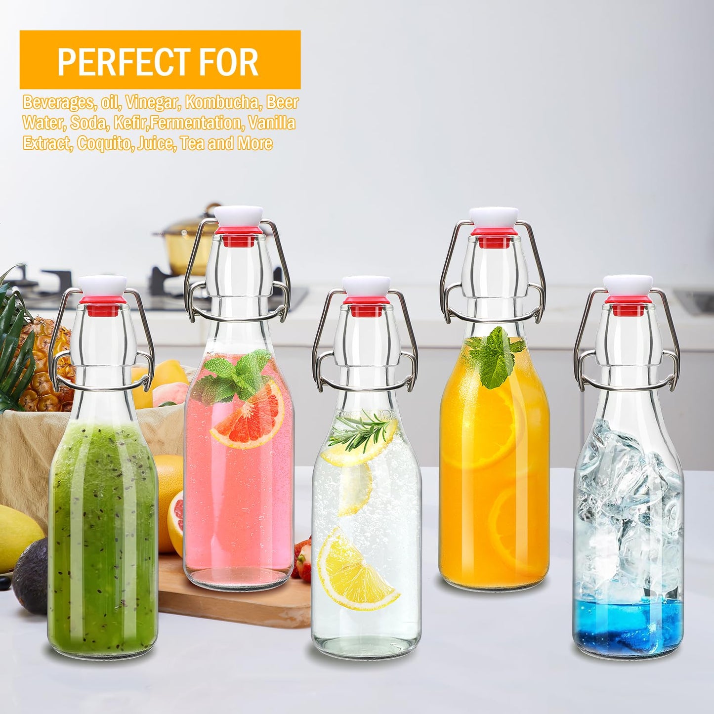 Accguan 8oz Flip Top Glass Bottle,Swing Top Beer Bottle for Kombucha, Kefir, Vanilla Extract, Beer, Beverages, Oil, Vinegar, Beer, Soda,Leak Proof，Juice, Tea(12pcs)