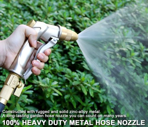 ESOW Heavy Duty Metal Garden Hose Nozzle - High Pressure with 4 Spray Patterns | Ideal for Lawn, Garden, Car & Pet Washing, Silver