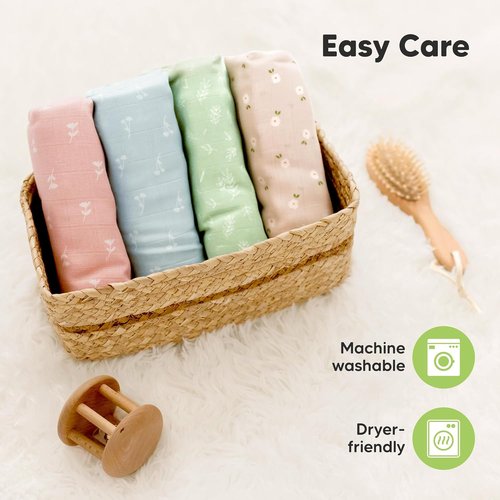 Bloom Organic Baby Swaddle Blankets - 4-Pack Soft & Breathable Muslin Blankets for Newborns