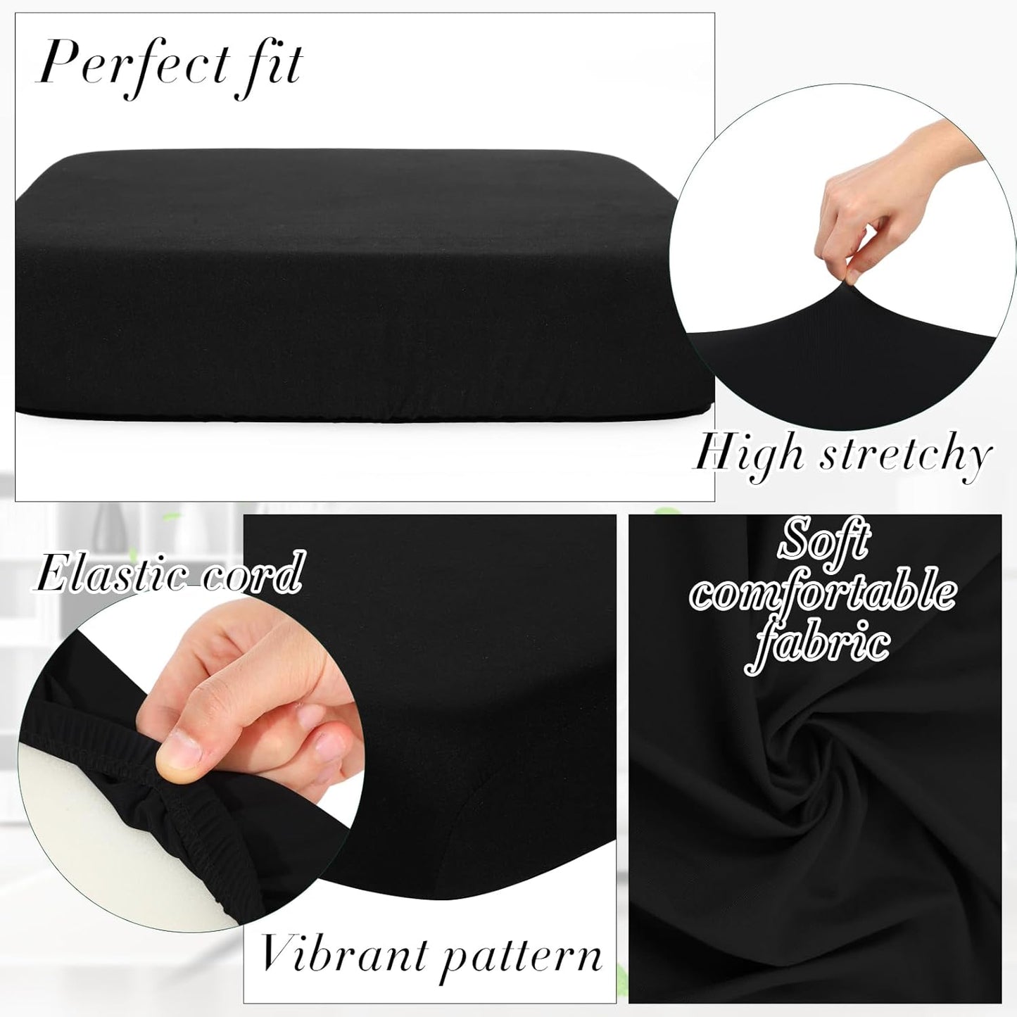 Newwiee 8Pcs Patio Cushion Covers - Waterproof Black Stretch Slipcovers for Outdoor Furniture