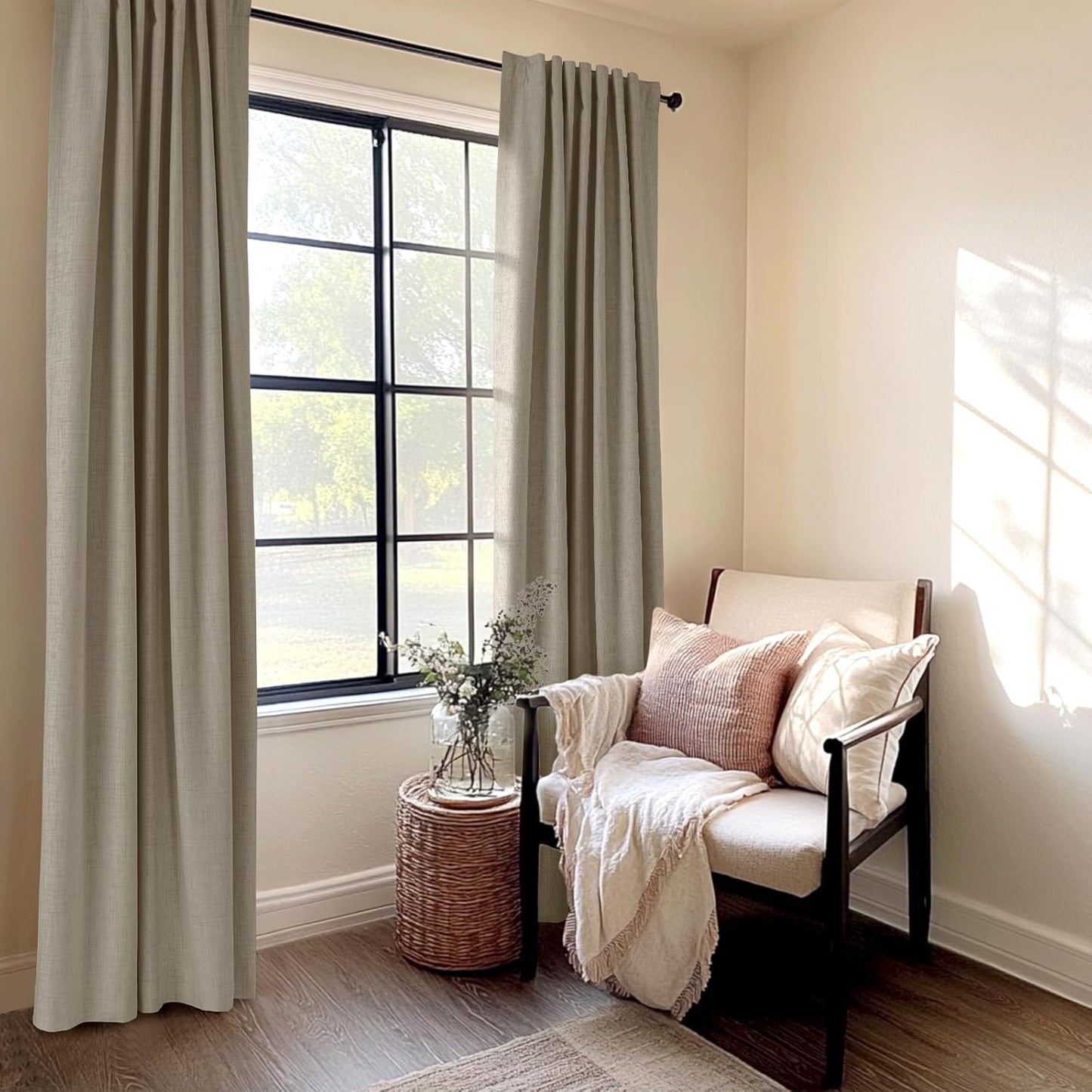 Skiennix 100% Blackout Linen Curtains - Thermal Insulated Drapes for Bedroom | 84" Long, 2 Panels Set, 50" W