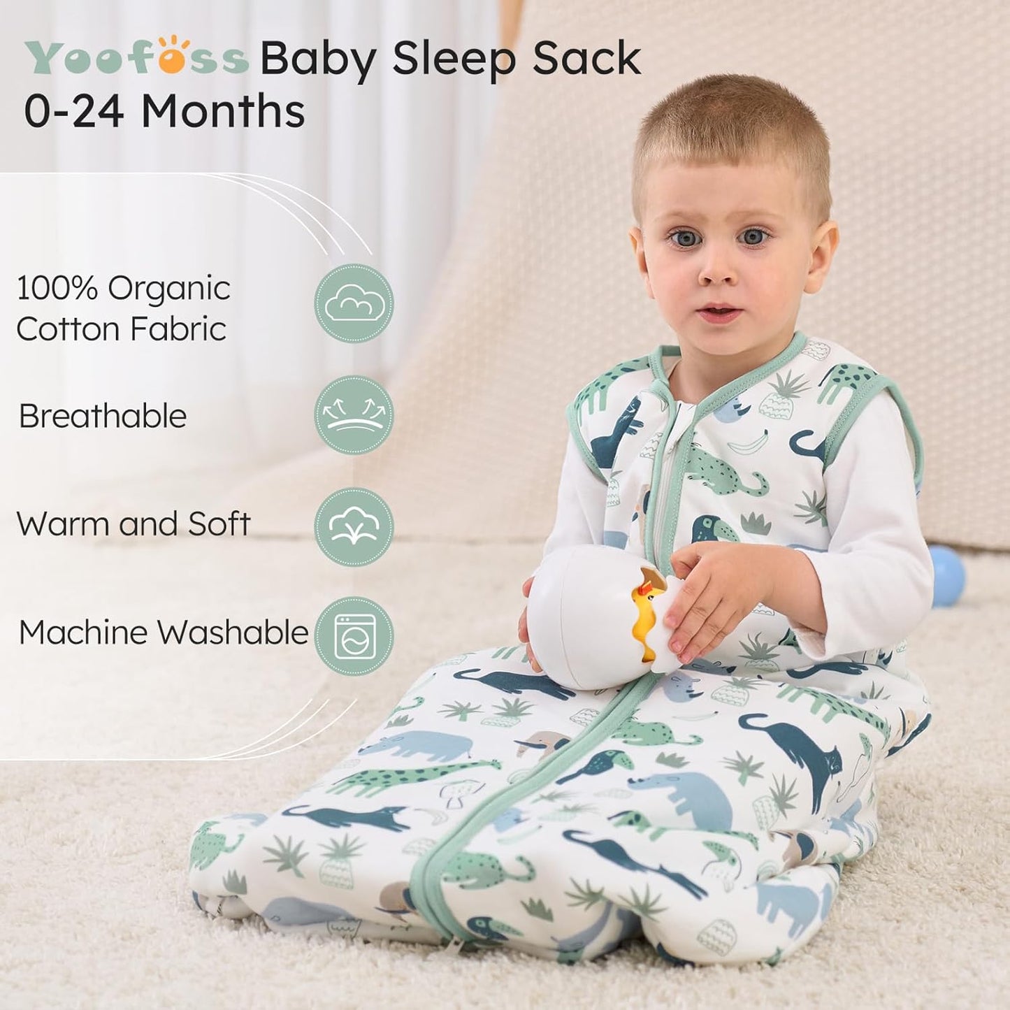 Yoofoss Baby Sleep Sack - 1.5 Tog Wearable Blanket for 6-12 Months | 100% Organic Cotton, Soft & Warm
