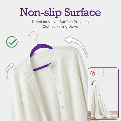 HOUSE DAY Velvet Hangers - 60 Pack Non-Slip Heavy Duty Purple Felt Suit Hangers | 360° Rotating Hook