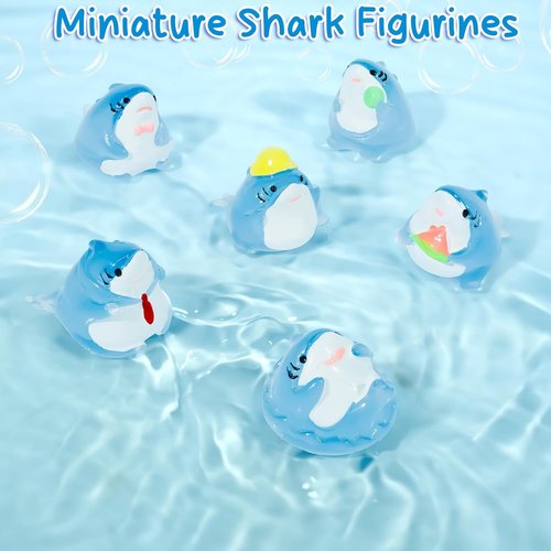 Exasinine Luminous Mini Shark Figurines - 6Pcs Glow-in-the-Dark Resin for Aquarium Decor & DIY Crafts