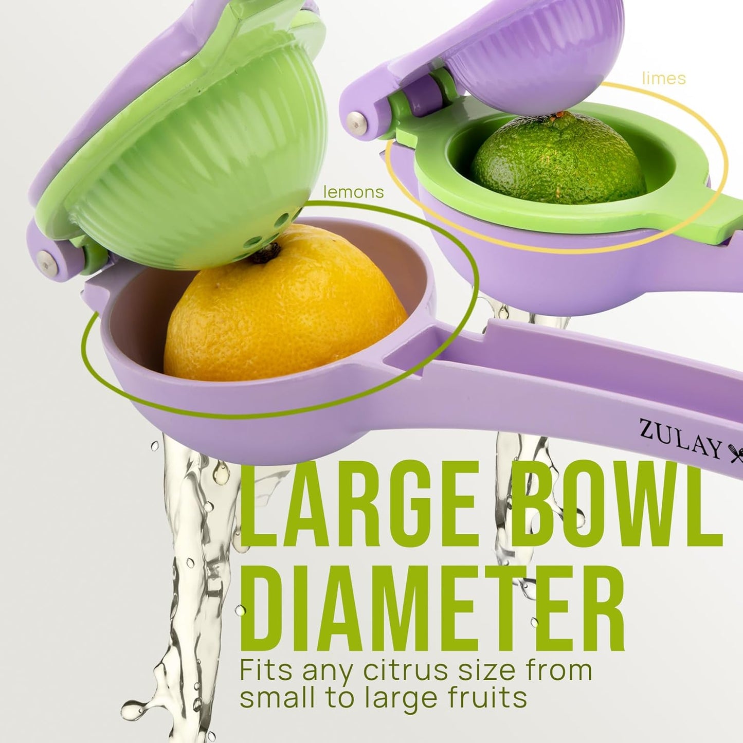 Zulay Kitchen 2-in-1 Lemon Squeezer - Sturdy Hand Juicer for Maximum Juice Extraction - Easy to Clean - Purple/Lime