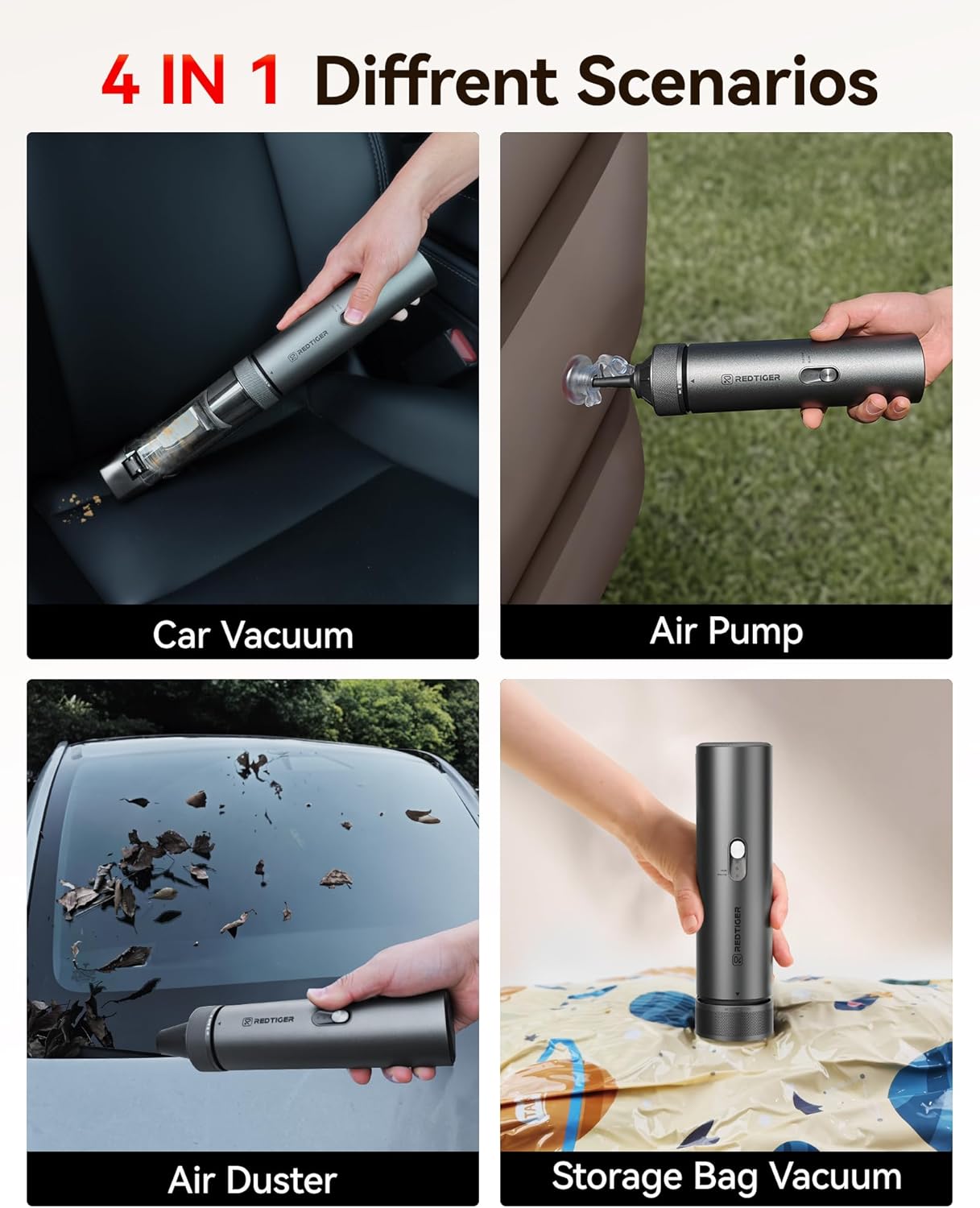 REDTIGER Cordless Car Vacuum - 21000PA Portable Handheld Cleaner with 70 Min Runtime | Lightweight 4-in-1 Design