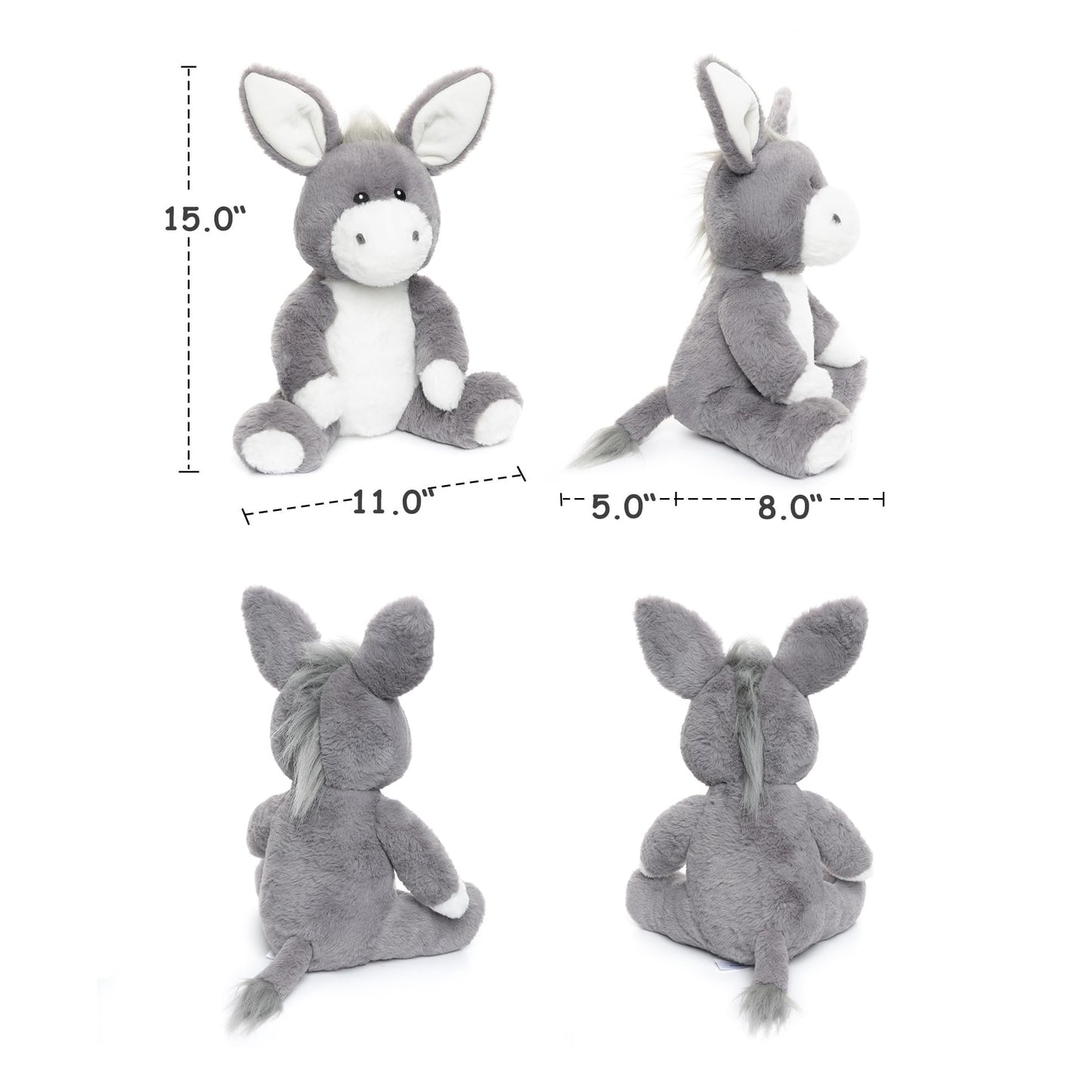 WEIGEDU Adorable Gray Donkey Plush Toy - 15 Inch Soft & Cuddly Stuffed Animal Donkey, Perfect for Kids, Babies, Toddlers - Farm Animal Gift