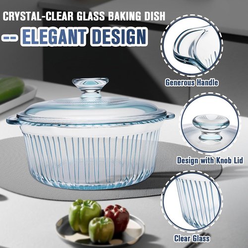 Clear Glass Baking Dishes by [Brand Name] - 2 Pack Round Casserole Dishes with Lids | Oven Safe, 1.7Qt & 2.5Qt