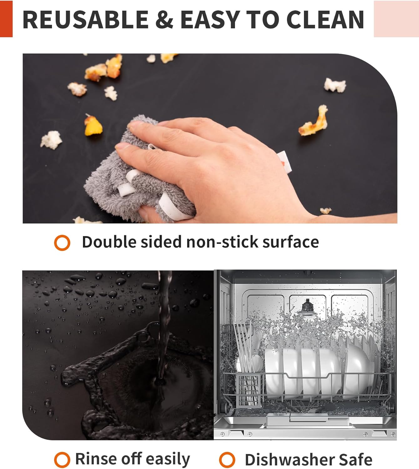 Skiennix Oven Liners - Heavy Duty 4 Pack Reusable Mats, 17"x25" for Electric & Gas Ovens | BPA & PFOA Free, Black