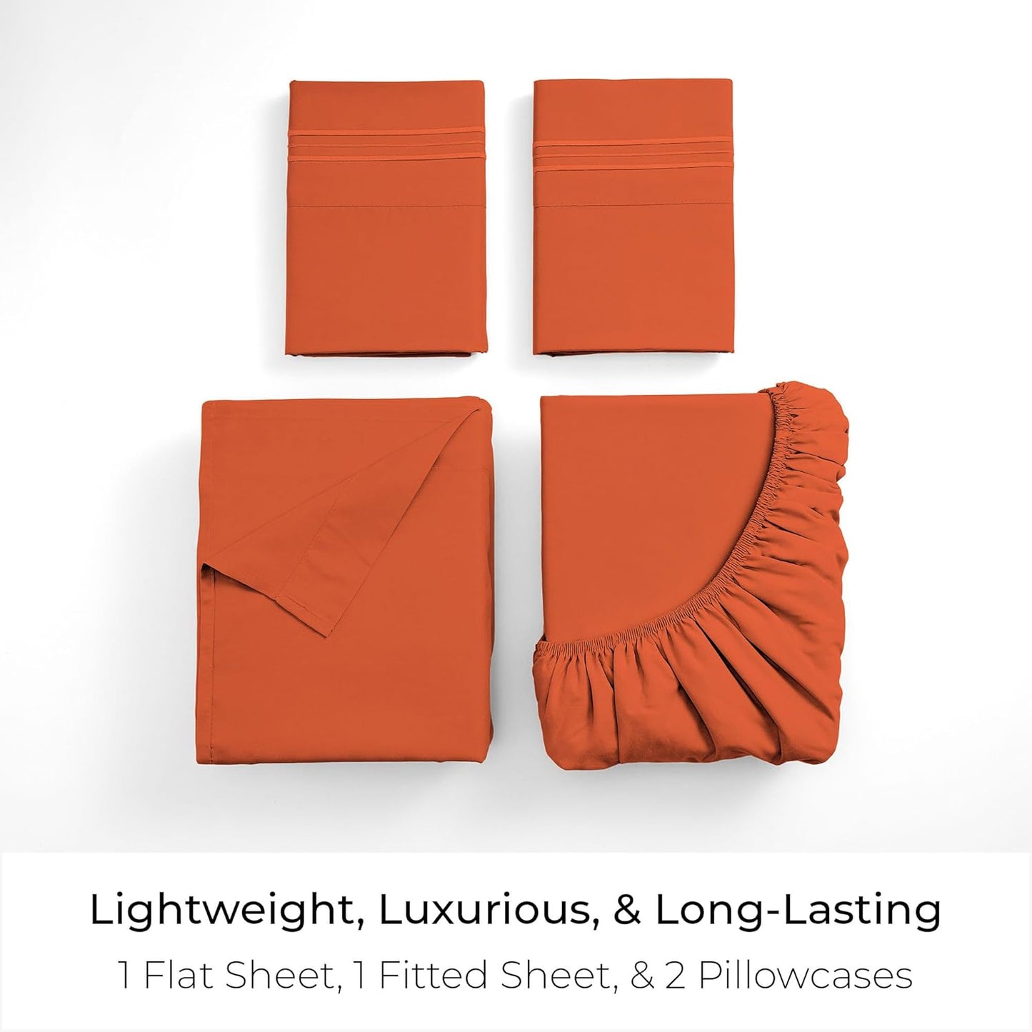 Mellanni Full Sheets Set - 4 PC Hotel Luxury Bedding | Extra Soft, Cooling, Wrinkle-Resistant (Full, Poppy Orange)