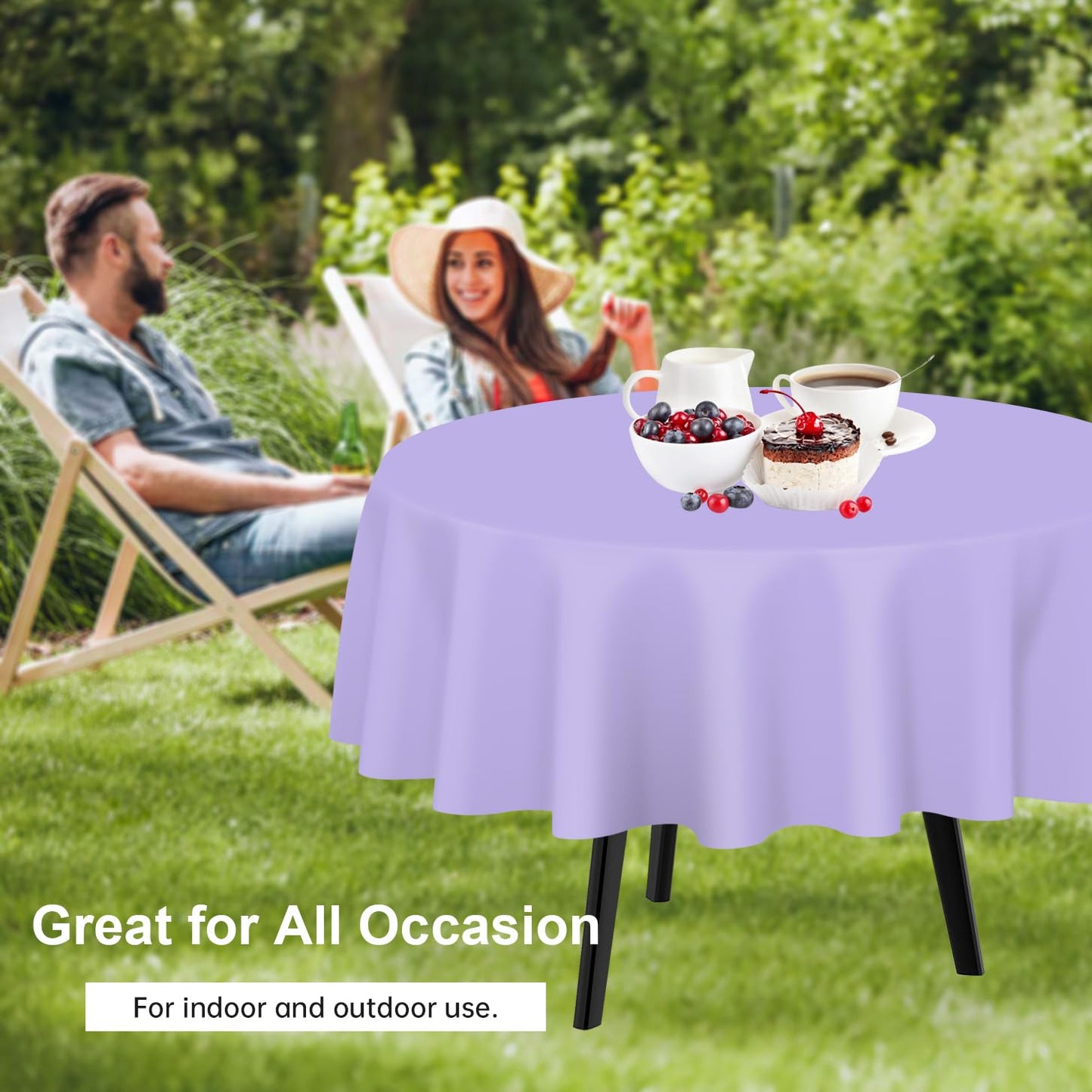 QIKSION Lavender Round Tablecloth 2 Pack, 84 Inch Plastic Table Cover Disposable for Parties