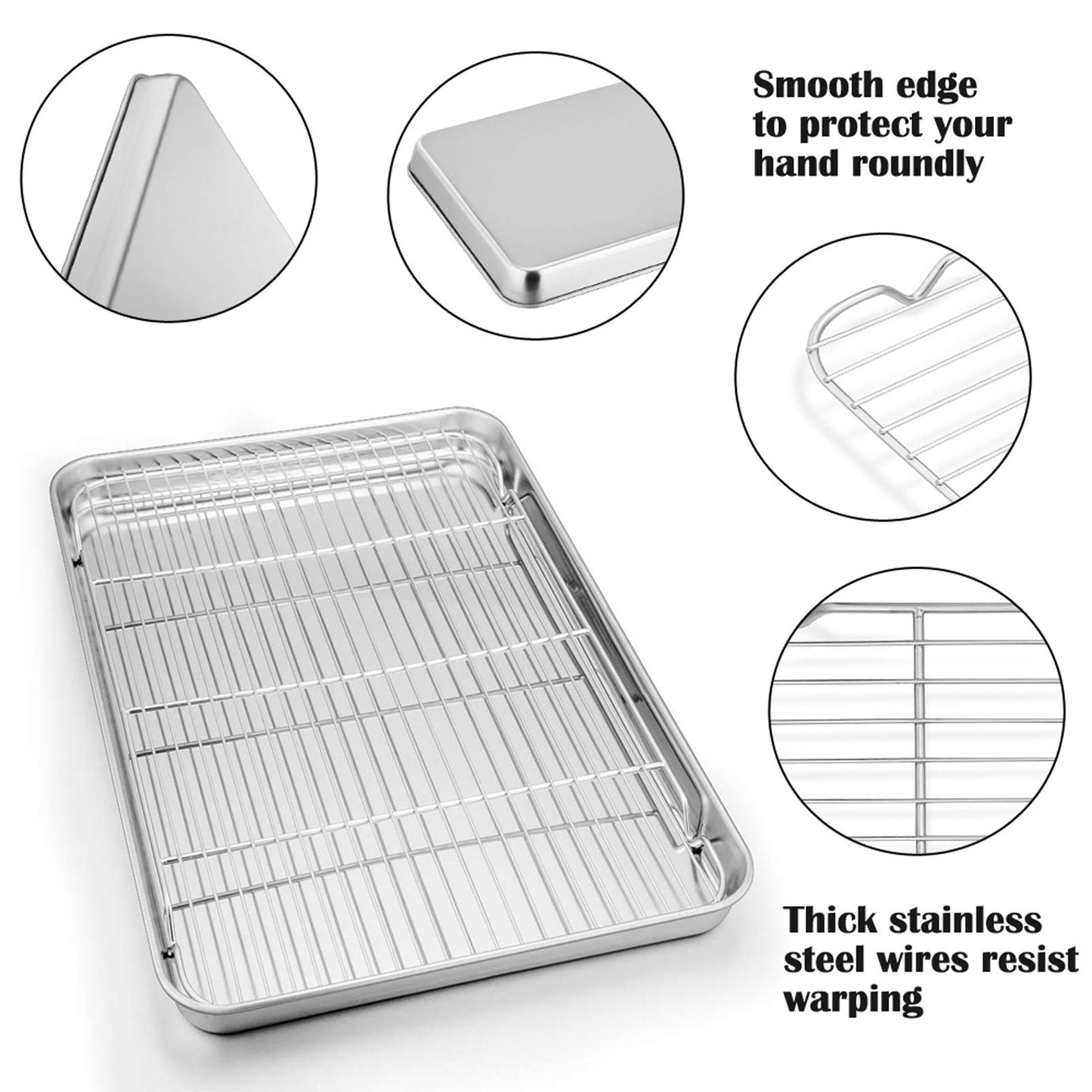 P&P CHEF 19.6 Inch Baking Sheet Pan with Rack Set, Stainless Steel Cookie Sheet Pan Tray with Cooling Rack for Oven Use, Cooking Roasting, Non Toxic & Dishwasher Safe, Heavy Duty