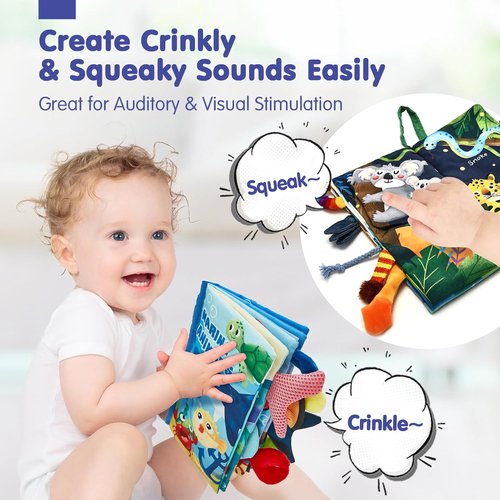 Hahaland Baby Toys - Soft Cloth Crinkle Books for Infants | 2-Pack Sensory Touch Books 0-12 Months