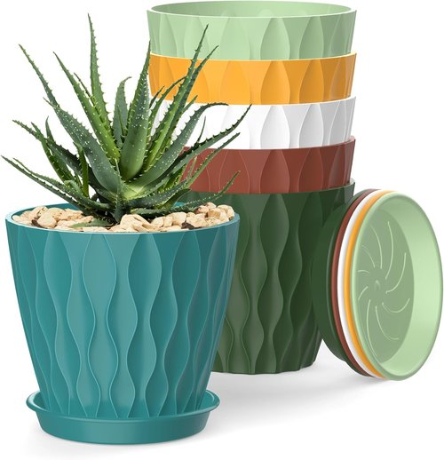 Corolful 4 Inch Plant Pots - 6 Pack Indoor Flower Planters with Drainage Holes & Trays for Succulents, Herbs, Orchids