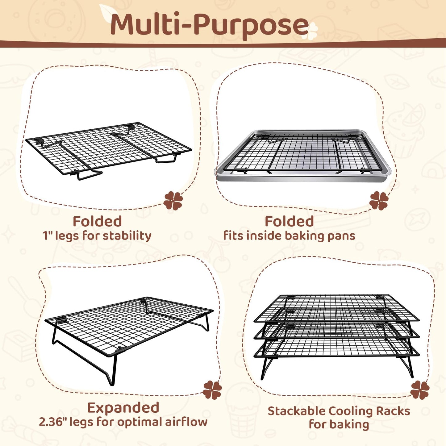 Vehookin 3 Tier Stackable Cooling Rack for Cooking and Baking, Wire Rack for Baking Sheet w/50 Parchment Papers, 13.4" x 9" Cookie Cooling Rack for Pizza, Bread, Cake,Veggie,Jerky, Drying Baking Rack