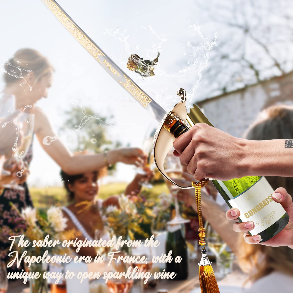 Resafy Champagne Saber Champagne Golden Handle Knife Champagne Sword Champagne Opener With Gift Case for Party Wedding