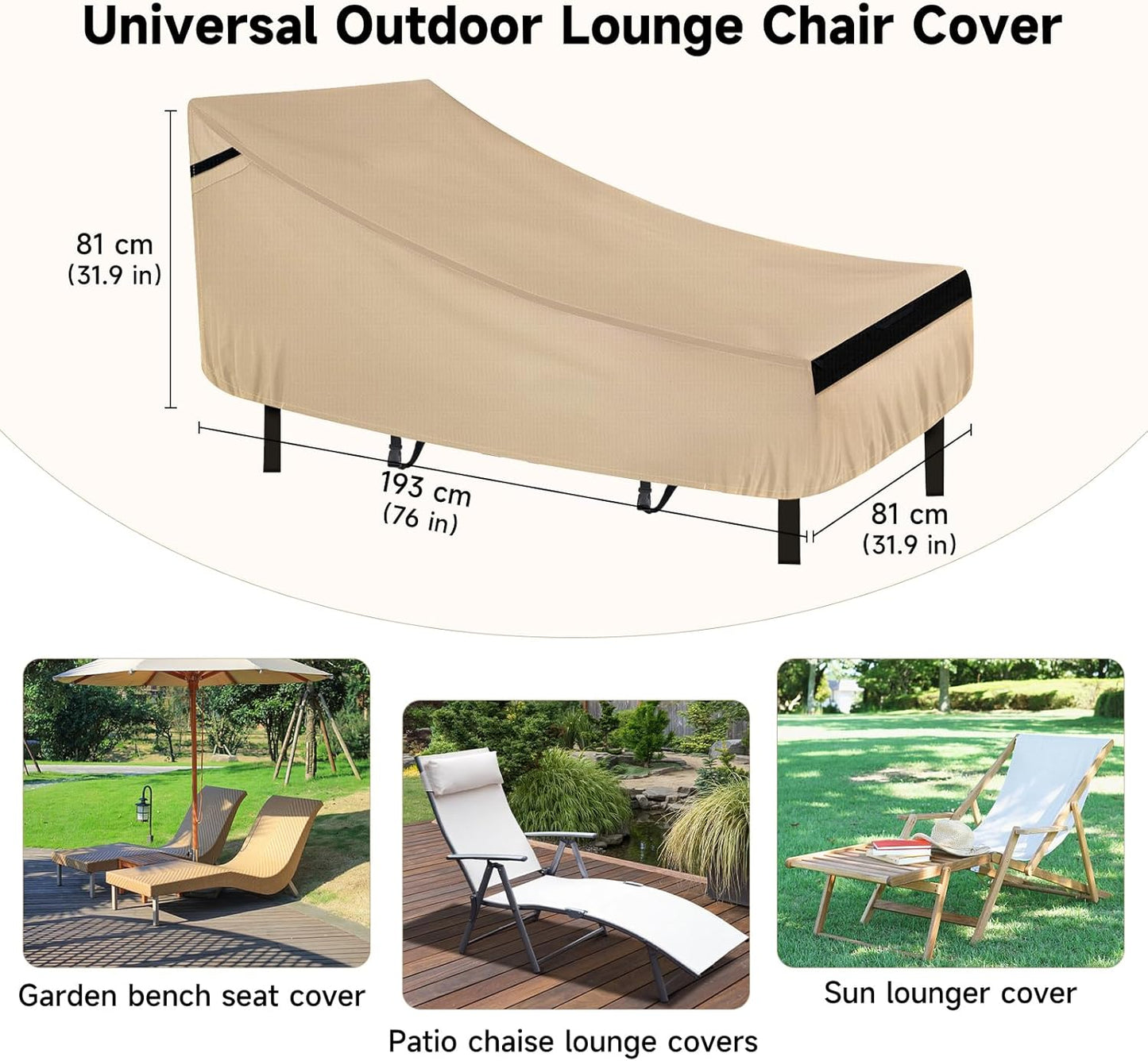 Neverland Patio Lounge Chair Cover - Heavy-Duty Waterproof Chaise Lounge Cover, 76L x 32W x 32H Inches, Golden