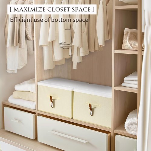 Homsorout Large Clothes Storage Bins - Decorative Organizers with Lids & Labels | 2 Pack in Beige Yellow