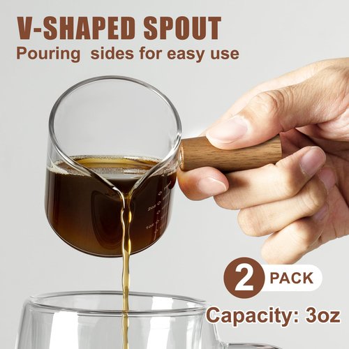 FrutPunch Espresso Cups Set of 2, 3OZ Espresso Shot Cups, V-Shaped Mouth Espresso Shot Glass, with Handle and Scale, Coffee Bar Accessories, Perfect for Making Coffee, Drinks, Etc.