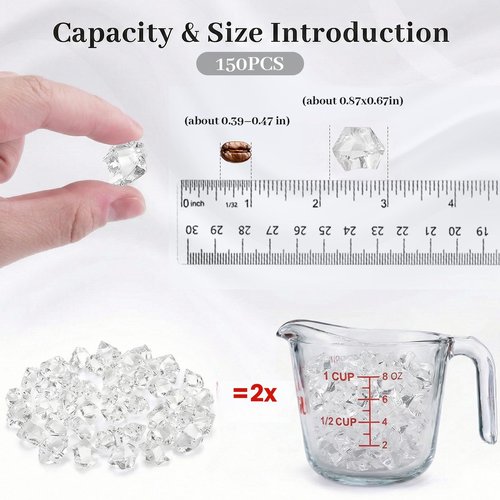 DomeStar Fake Ice, 150PCS Fake Diamonds, Plastic Diamonds Acrylic Rocks Vase Fillers for Centerpieces Wedding Party Table Scatter Food Display