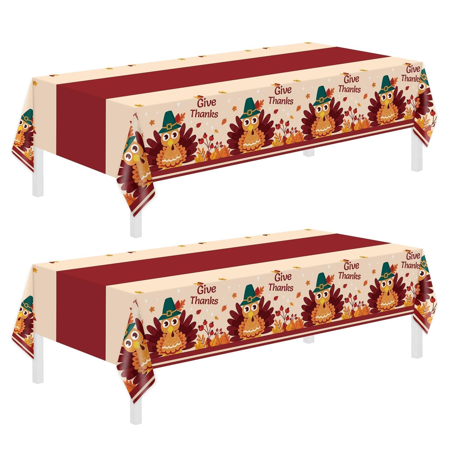 Thanksgiving Tablecloth,2 Pack Disposable Plastic Tablecloths for Rectangle Tables 54"x108",Thanksgiving Decorations,Turkey Table Cloths for Home,Dinner,Give Thanks Table Cover for Picnic,Birthday