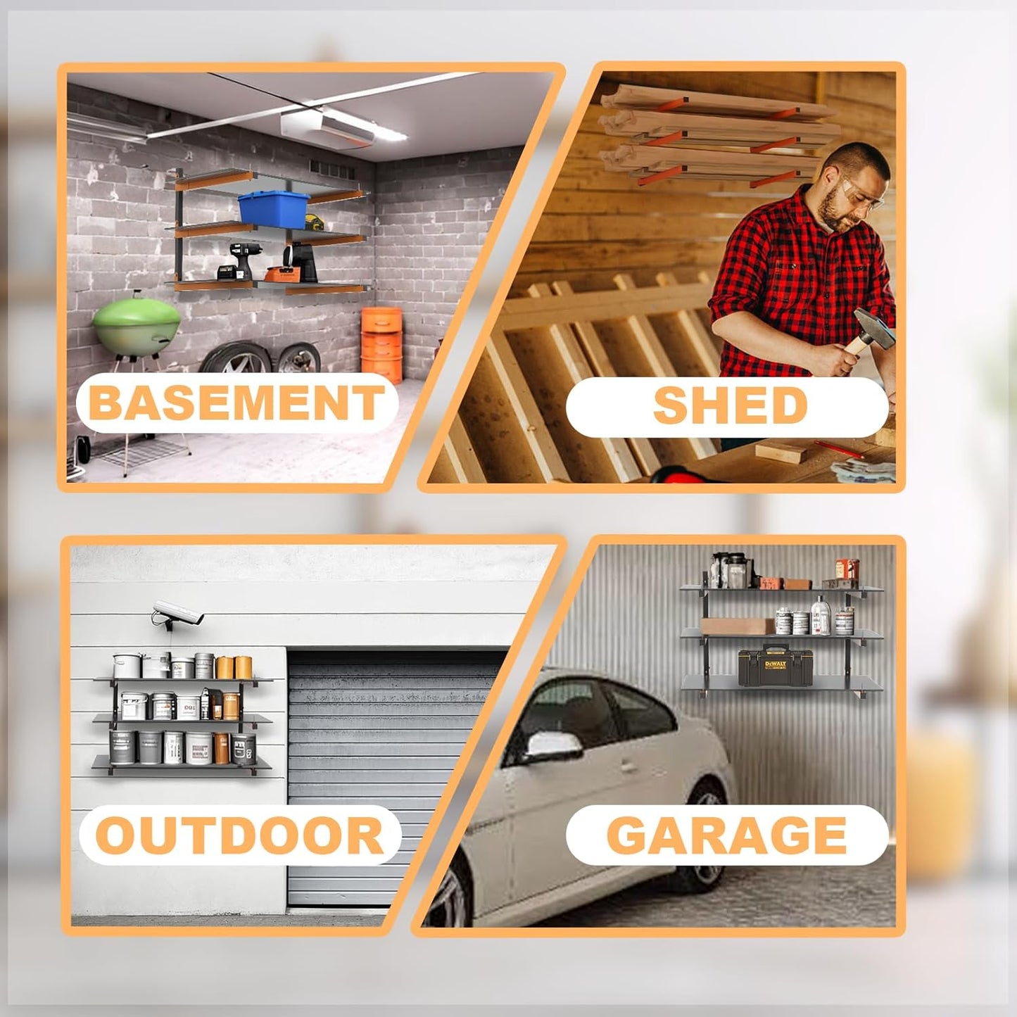 Lumber Rack Heavy Duty Wall Mount Wood Storage Racks - 9-Level Garage Shelving System | 1080 Lbs Capacity, 6 Pack