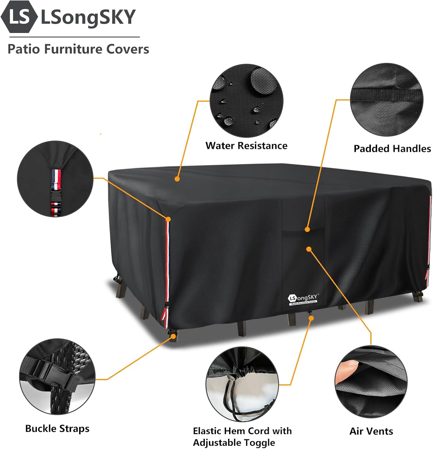 Outdoor Furniture Covers - Waterproof 600D Heavy Duty Protection for 6-8 Piece Patio Sets | Black 111L x 74W x 28H Inch