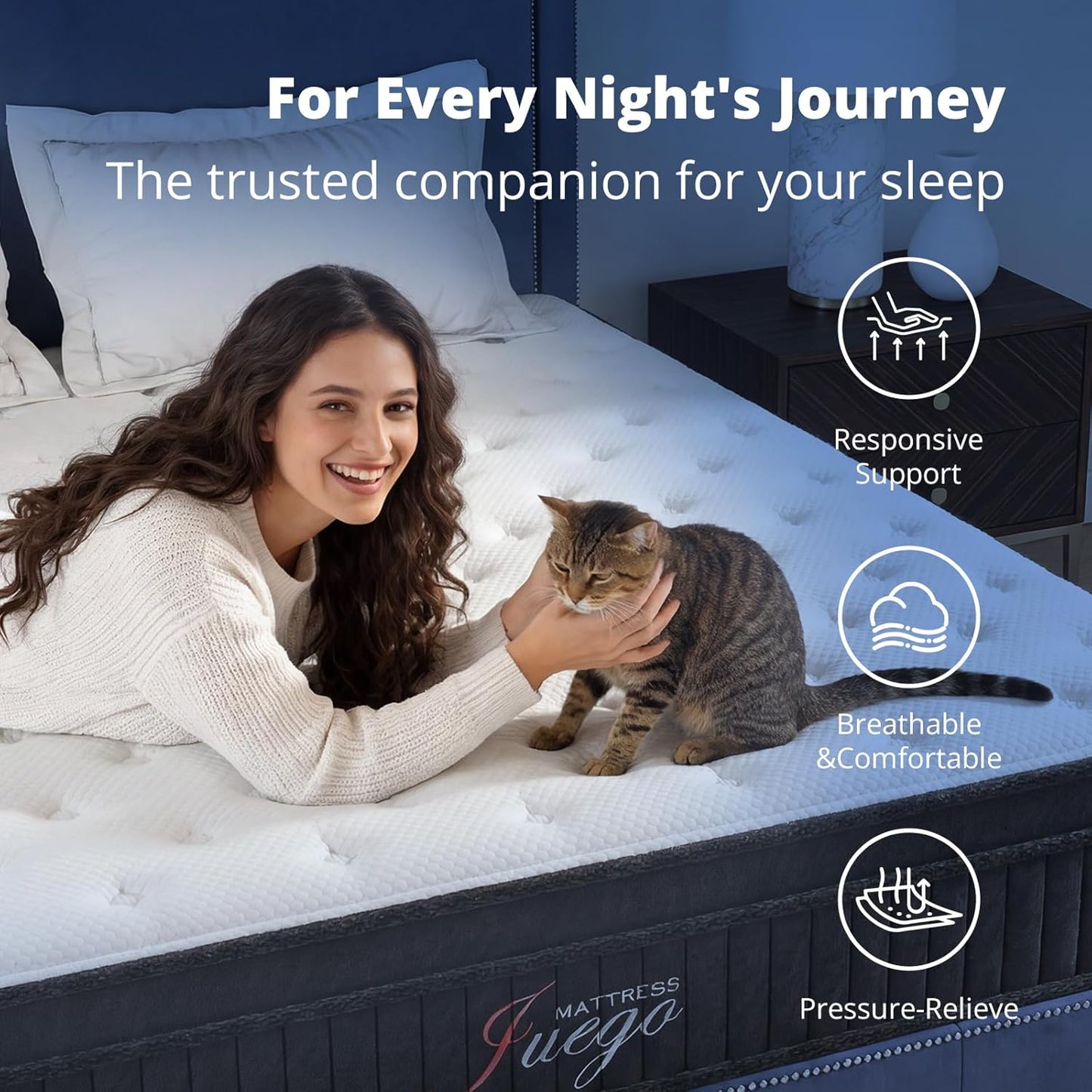 Juego 12 Inch Queen Mattress - Hybrid Design with Medium Firm Memory Foam & Pocket Springs for Pressure Relief