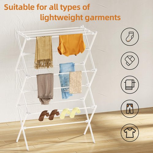 FILROUG Drying Rack Clothing, 3-Tier Clothes Drying Rack Foldable, Antirust Laundry Drying Rack Collapsible Use for Indoor & Outdoor, 11.8" D x 34.6" W x 35.4" H, White