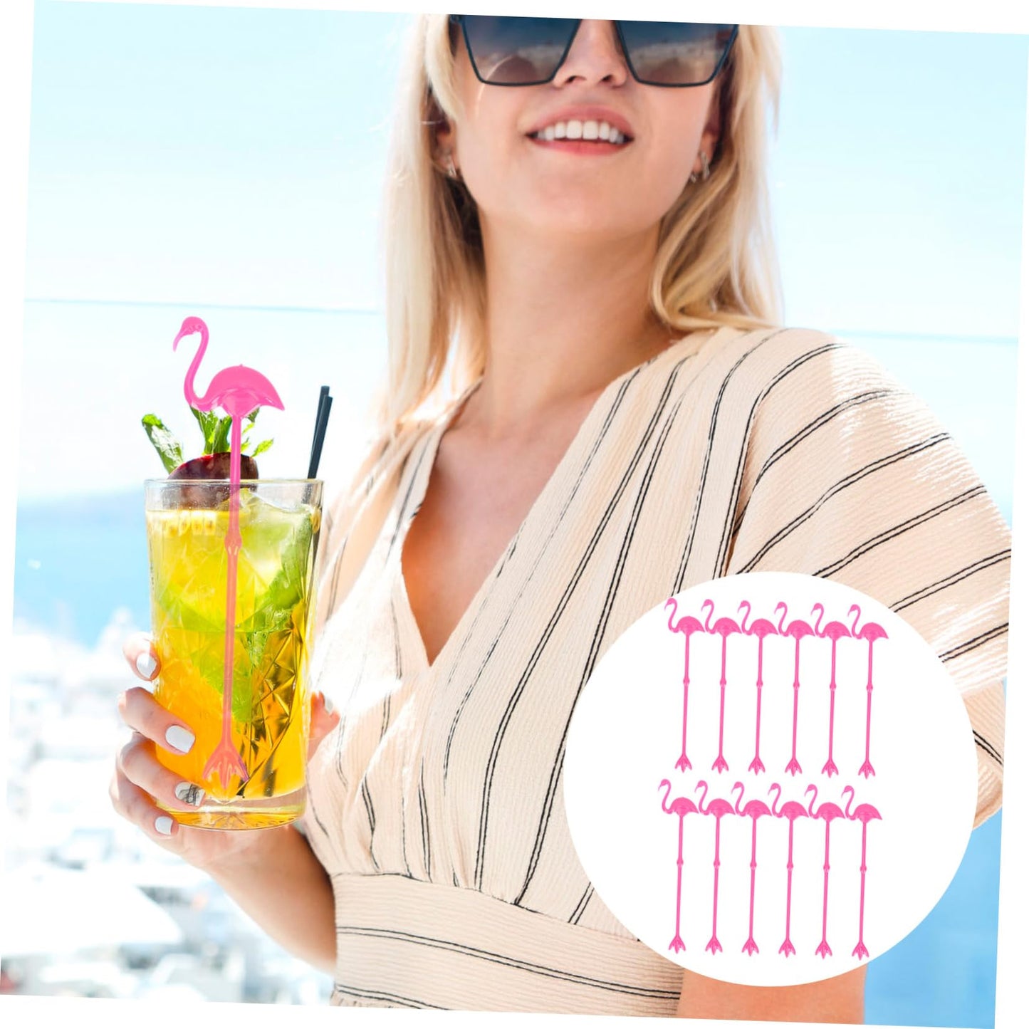 SHOWERORO Flamingo Stirring Rods 12 Pcs Plastic Cocktail Swizzle Sticks 8.5 Inch Beverage Mixers for Parties Bars Home Entertaining