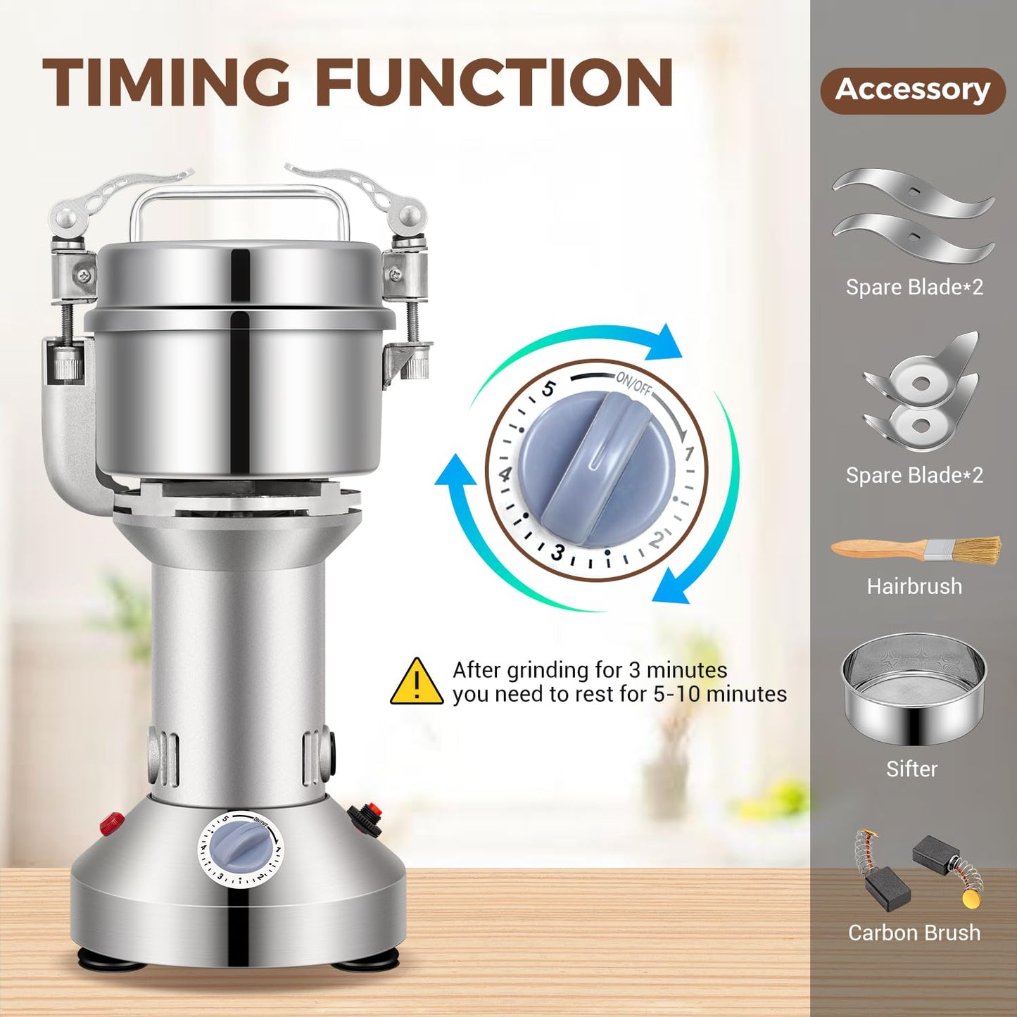 LEEVOT Grain Mill 300g Commercial Spice Grinder Electric 1200W Stainless Steel Pulverizer Dry Grinders for Grinding Wheat, Oats, Corn, Pepper, and Coffee Beans – Grinder for Kitchen.