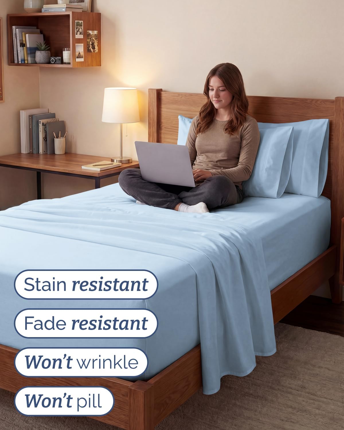 Skiennix Extra Deep Twin XL Sheet Set - 4-Piece Breathable Cooling Bedding - Soft, Wrinkle-Free Light Blue