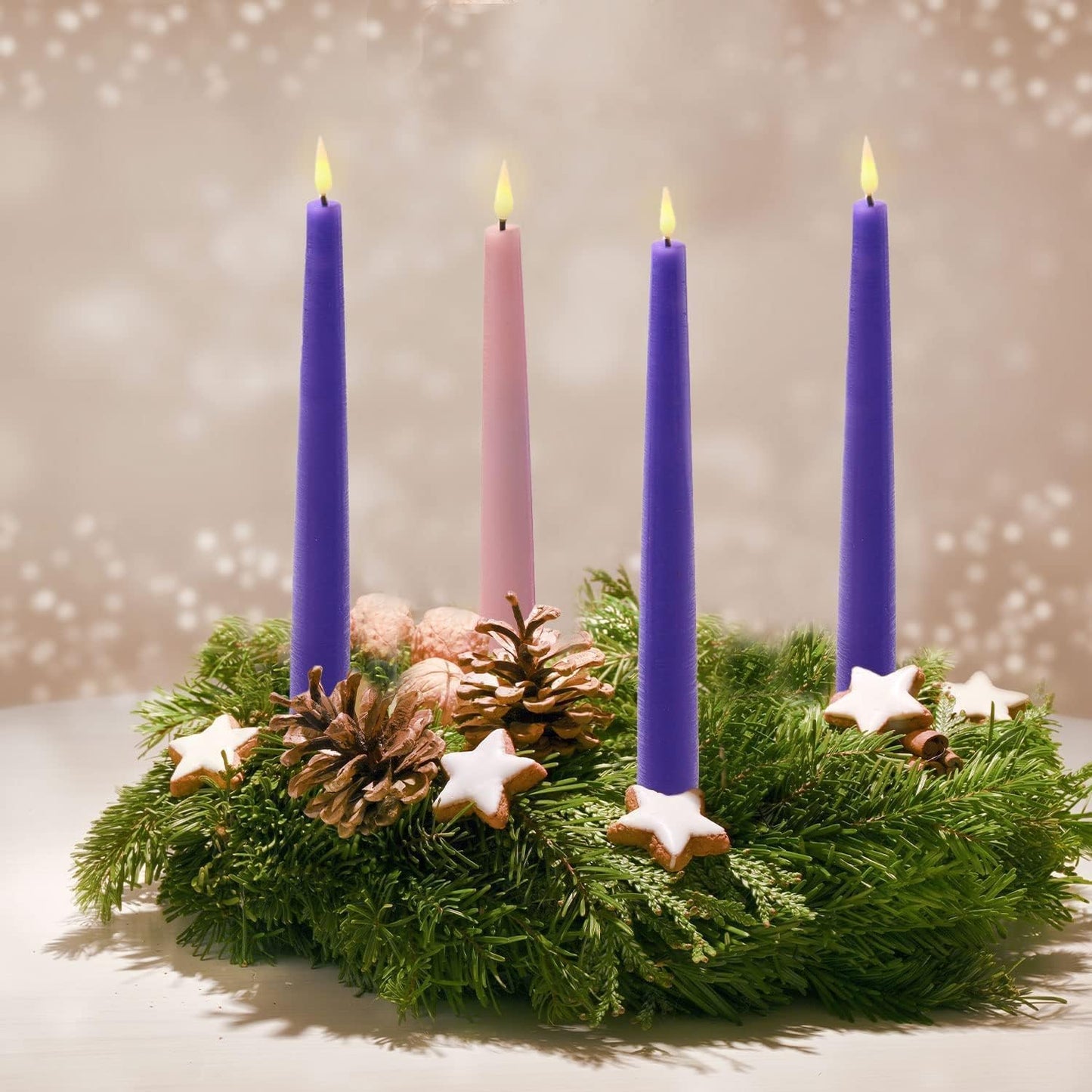 LampLust Flameless Taper Candles - Set of 4 Purple & Pink 9-Inch LED Advent Candles with Remote | Spring Decor & Centerpiece