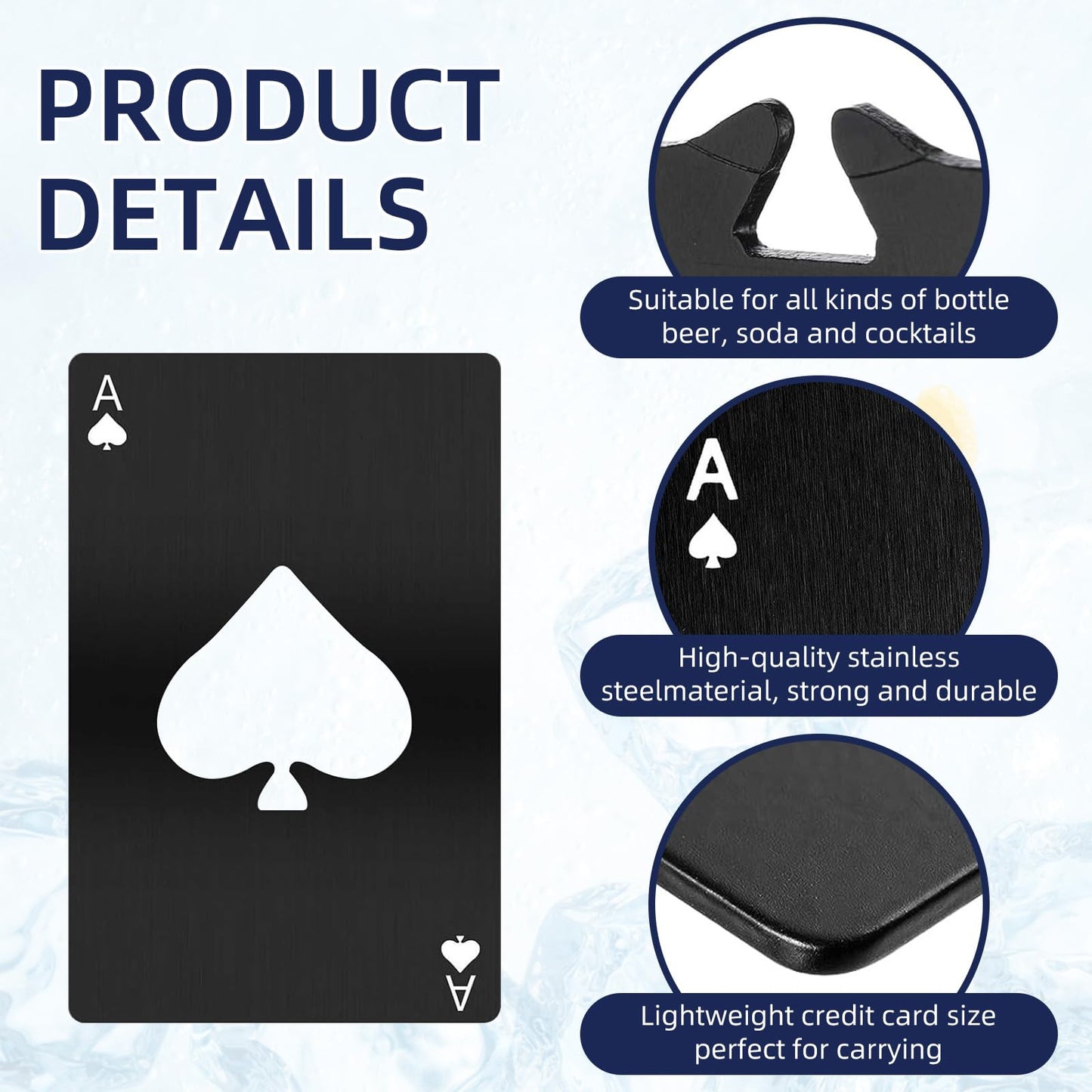100 Pack Ace of Spades Bottle Openers Bulk Metal Credit Card Beer Bottle Openers Poker Card Bottle Openers Wallet Bottle Opener for Party Favor Wedding Favor Groomsmen Bridesmaid Gift (Black&Silver)