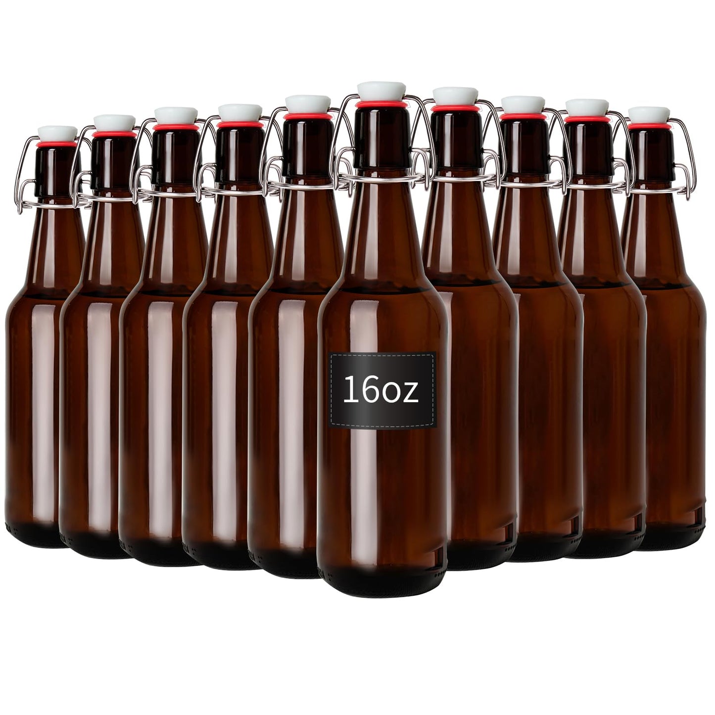 Zelomithe 16oz Amber Glass Bottles with Airtight Rubber Seal Flip Caps (10 Pack),Swing Top Glass Bottles for Home Brewing, Kombucha, Beverages, Oil, Vinegar, Vanilla Extract,Water, Soda, Kefir