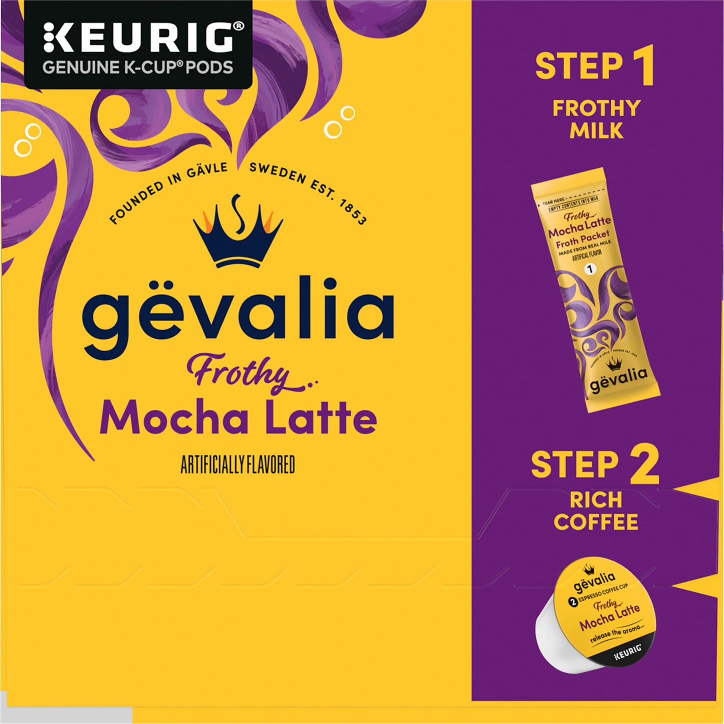 Gevalia, 2-Step K-Cup & Froth Packets, 6 Count, 5.6oz Box (Pack of 3) (Mocha Latte).