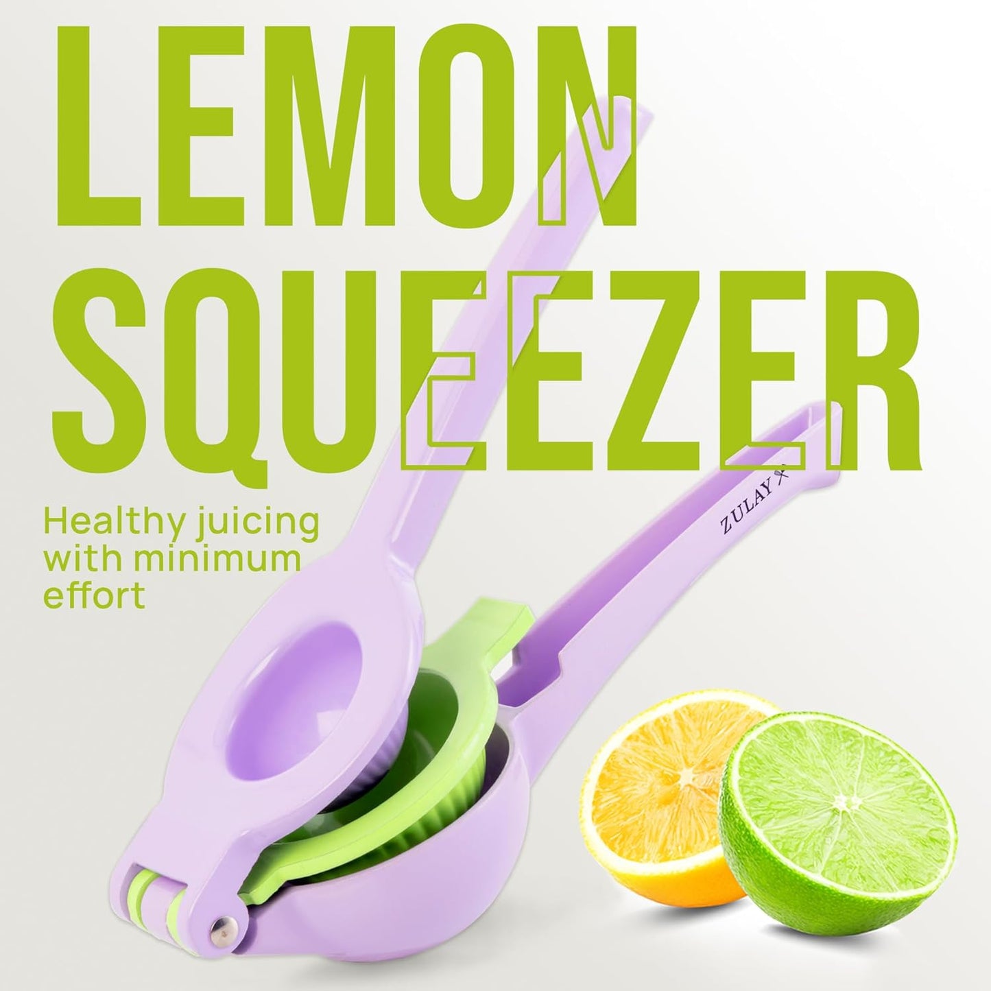 Zulay Kitchen 2-in-1 Lemon Squeezer - Sturdy Hand Juicer for Maximum Juice Extraction - Easy to Clean - Purple/Lime