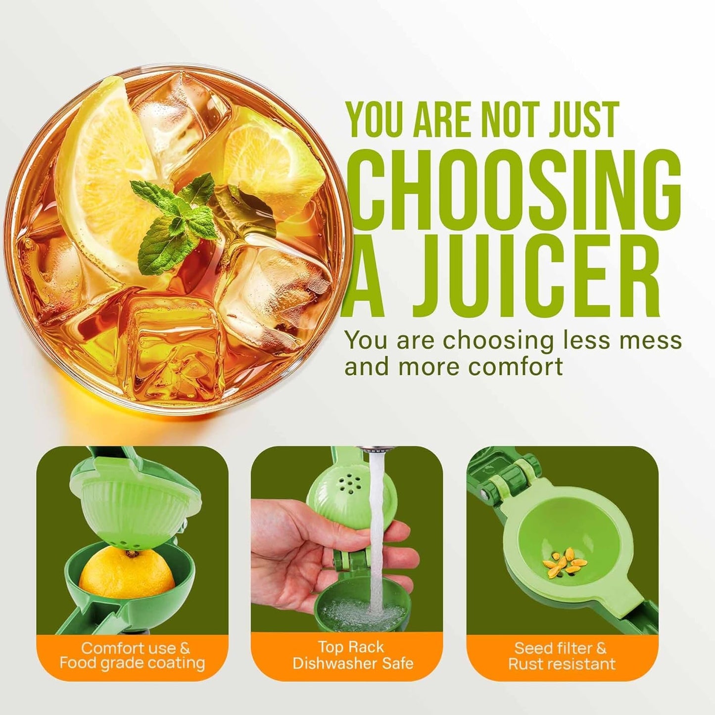 Zulay Kitchen 2-in-1 Lemon Squeezer - Sturdy Hand Juicer for Maximum Juice Extraction - Green