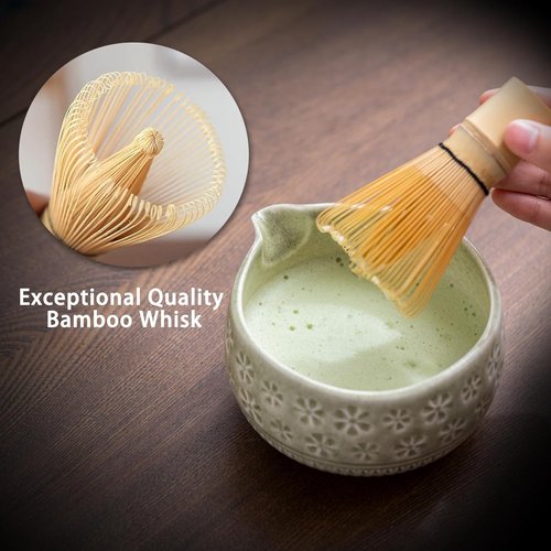 Buucup Matcha Whisk Set - Complete 7-Piece Ceramic Kit with Bowl, Whisk, Scoop & More | Mottled Green