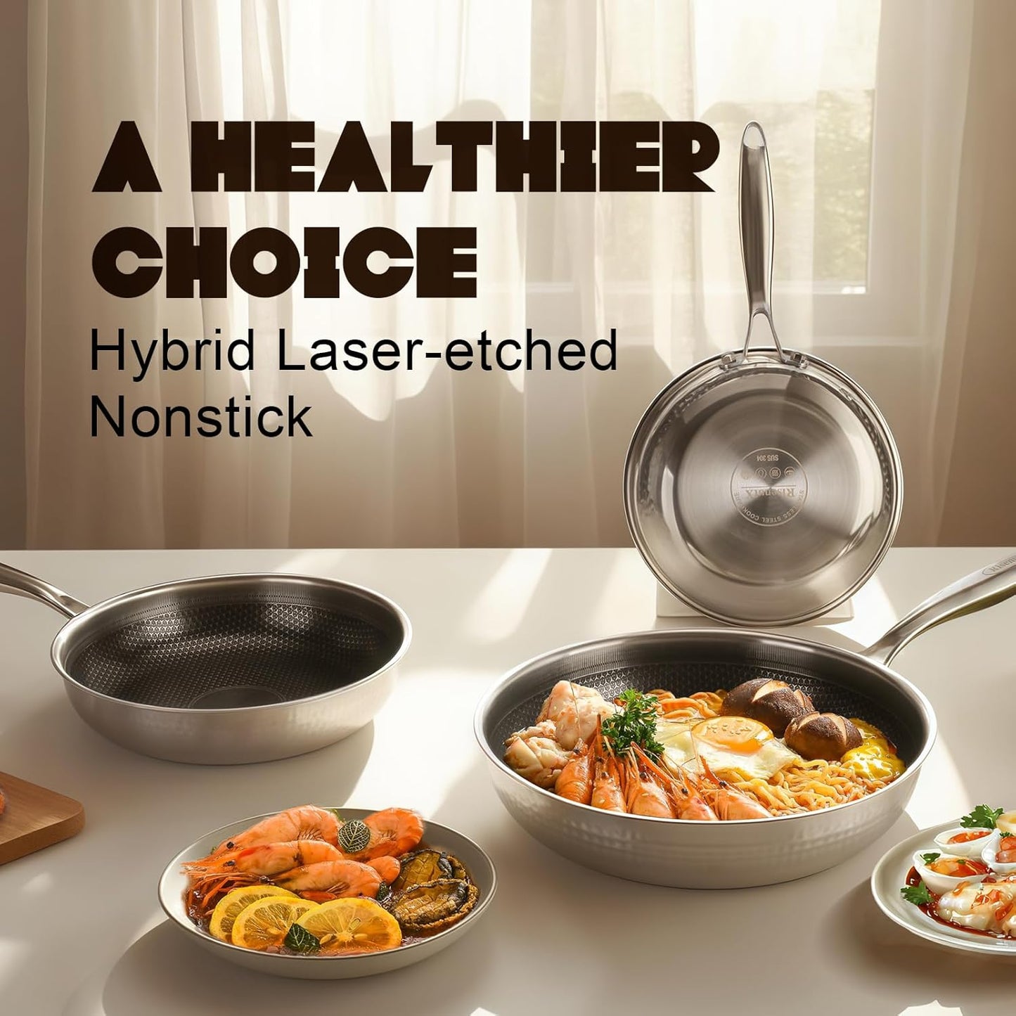 Skiennix Hybrid 8-Inch Stainless Steel Non-Stick Skillet | PFOA-Free, Dishwasher & Oven Safe