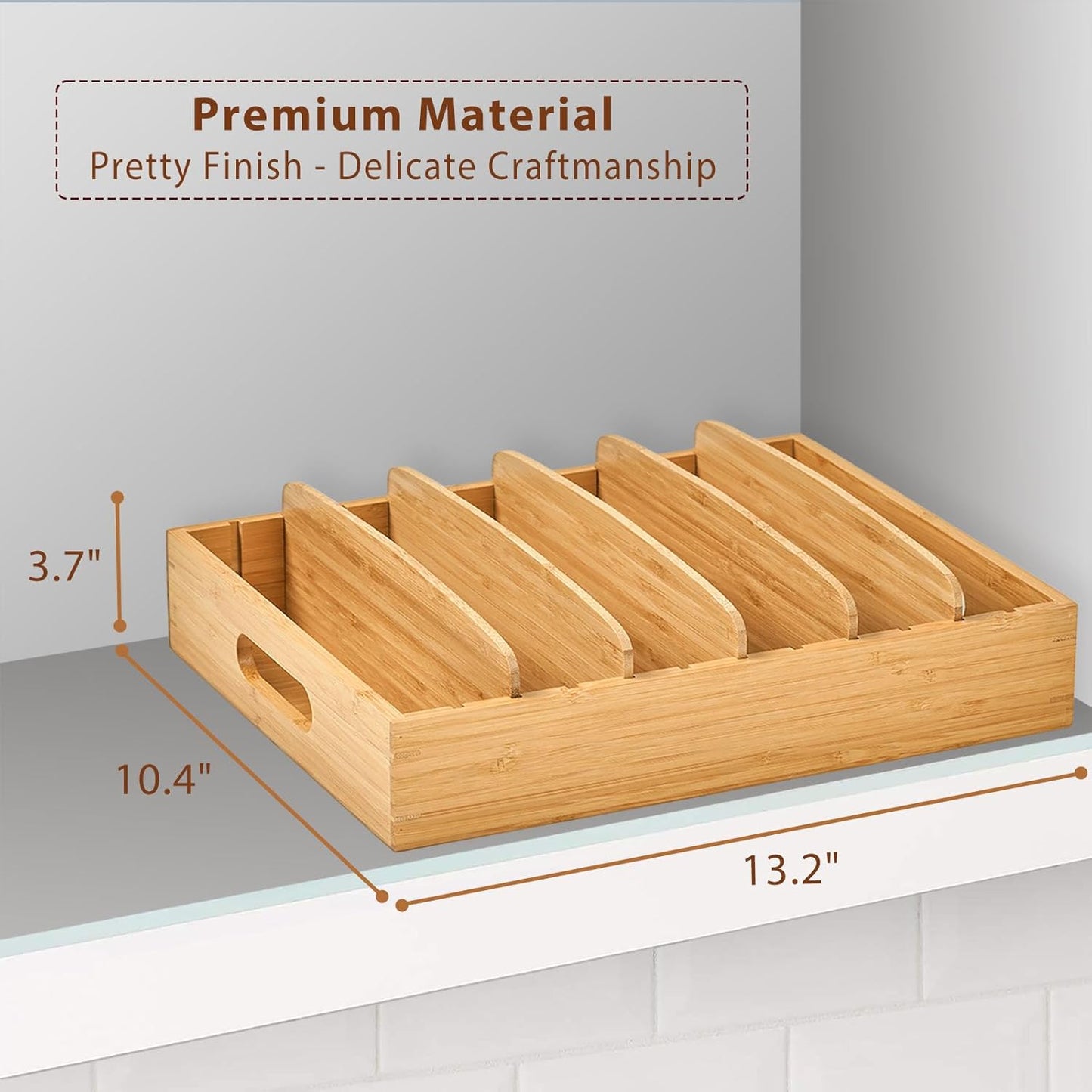 Umilife Kitchen Cabinet Organizer - Adjustable Bamboo Drawer Caddy for Food Storage Container Lids