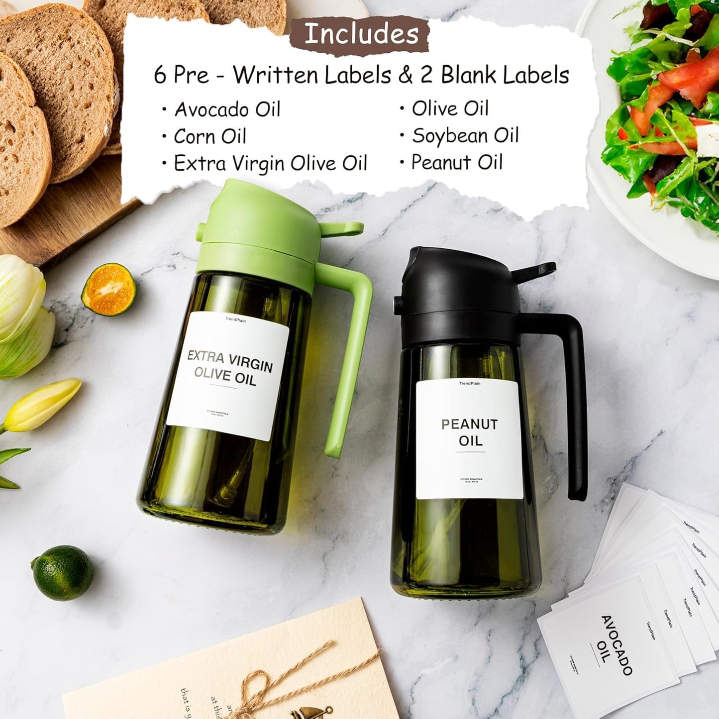 TrendPlain - 16oz Olive Oil Dispenser Bottle | Kitchen Gadget & Air Fryer Accessory - White
