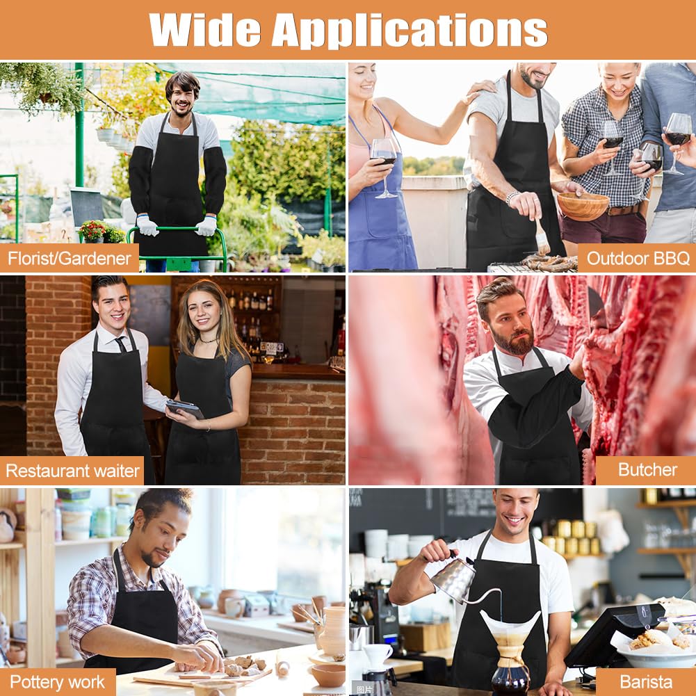 Restynic Adjustable Chef Apron for Men | 2-Pack with 2 Spacious Pockets | Classic Black Design | Durable & Wrinkle-Free for Kitchen, Restaurant, or Home Use